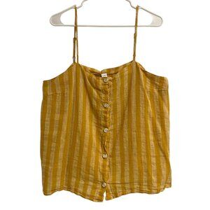 Women's OLD NAVY Yellow Striped Linen Blend Button-Up Cami Tank Top Size Large